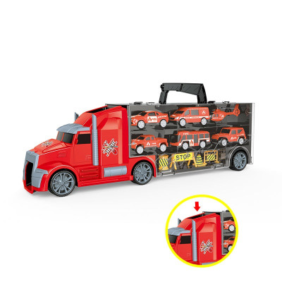 TOYSTAR - 666-03K Mô hình Bộ xe chuyên chở cứu hộ chuyển gồm 5 ô tô, 1 máy bay, 4 biển báo giao thông (KT 42x9x13cm)