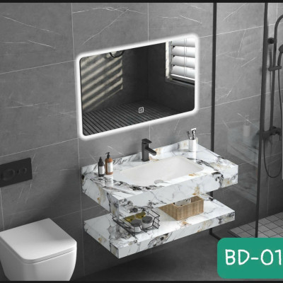 Tủ Lavabo mặt đá 2 tầng chống trầy Juno Sofa  80 x 50 cm Gương led cùng cỡ 80 x 50 cm