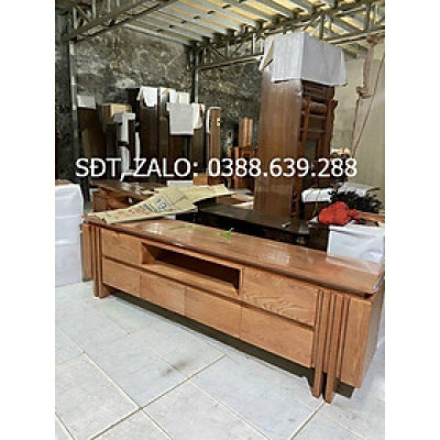 Kệ tivi nan ốp, gỗ sồi dài 2m, 2m2, 2m4