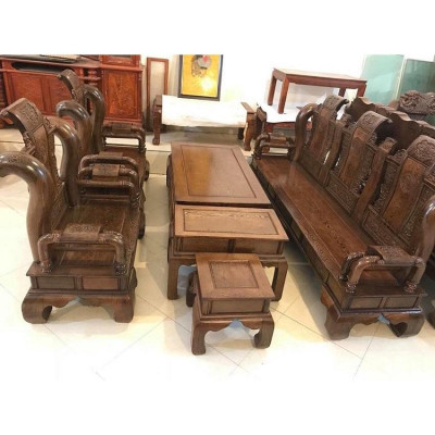 Bàn ghế tần thủy hoàng gỗ mun đuôi công tay 12 đẹp