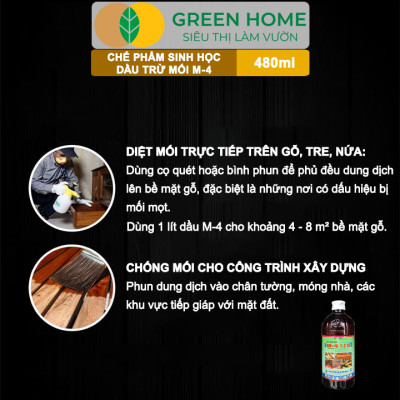 Dầu Trừ Mối M-4 1.2SL GreenHome, Vipesco, Chai 480ml, Đặc Trị Mối Ăn Gỗ Đồ Nội Thất, Công Trình