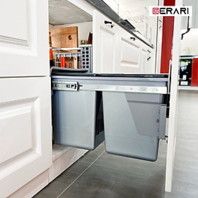 Thùng rác đôi âm tủ/gắn cánh ray giảm chấn, kích thước 400 mã GAC thương hiệu Gerari