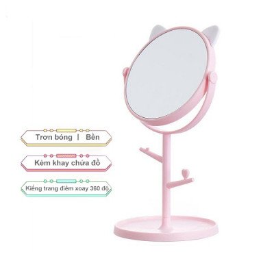 Gương Tai Mèo Để Bàn Trang Điểm Xoay 1 Mặt Hàn Quốc - Hàng chính hãng
