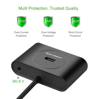 Ugreen UG20290CR113TK 50CM màu Đen Bộ chia HUB USB 3.0 sang 4 USB 3.0 hỗ trợ nguồn 5V - HÀNG CHÍNH HÃNG