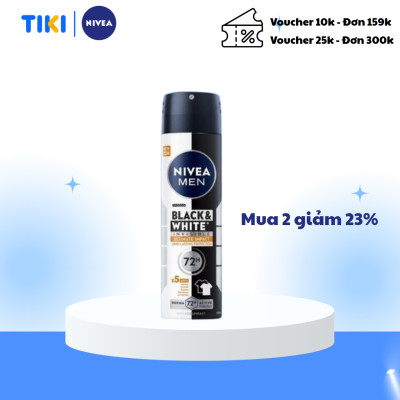 Xịt Ngăn Mùi NIVEA MEN Black & White Ngăn Vệt Ố Vàng Vượt Trội 5in1 (150ml) - 85388