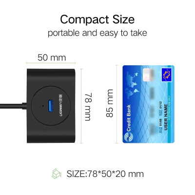 Ugreen UG20290CR113TK 50CM màu Đen Bộ chia HUB USB 3.0 sang 4 USB 3.0 hỗ trợ nguồn 5V - HÀNG CHÍNH HÃNG