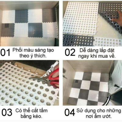 Tấm thảm nhựa ghép chống trơn kháng khuẩn, chống trơn nhà tắm, nhà vệ sinh, kích thước 30x30cm