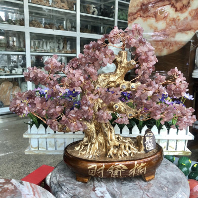 Cây Tài Lộc bonsai phong thủy đá thạch anh dâu tây đỏ - Cao 40 cm