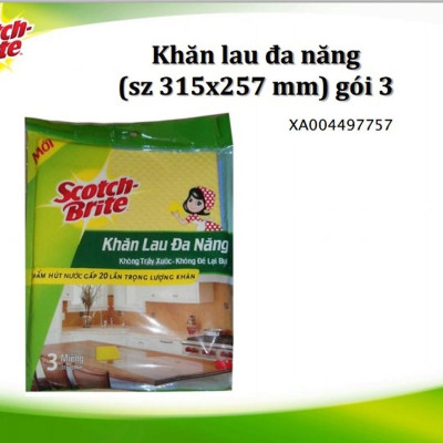 Combo 3 Khăn lau đa năng Scotch-Brite 3M 32x26cm không gây trầy xước, thấm hút nước gấp 20 lần, độ bền cao