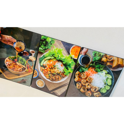 Tranh treo tường tráng gương bún thịt nướng,bún nem nướng, bún chà giò trang trí quán ăn,nhà hàng(kèm đinh treo)
