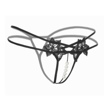 Quần lót ren lọt khe thoáng mát đính ngọc cực kỳ độc đáo sexy - Đen