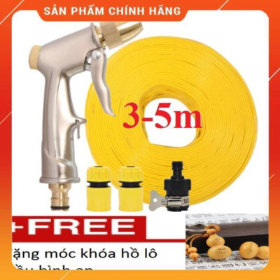 Bộ dây vòi xịt nước rửa xe,tưới cây ,tăng áp 3 lần,loại 3m,5m 206701-1 đầu đồng,cút,nối nhựa đen+ móc khoá