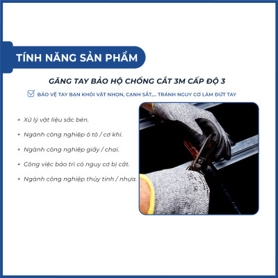 Găng Tay 3M Chống Cắt Cấp Độ 3 – Bám Chắc, Chống Trượt – Dùng Cho Cơ Khí, Xưởng Gỗ, Sửa Xe