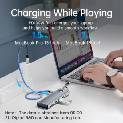 Hub đa năng 8 trong 1 cổng TypeC ORICO-PW11-8P-SV-EP - Hàng chính hãng