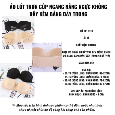 ÁO LÓT TRƠN CÚP NGANG NÂNG NGỰC KHÔNG DÂY KÈM BẢN DÂY TRONG 
