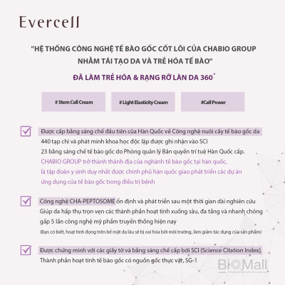 Kem Nâng cơ Đàn hồi Săn chắc Trắng sáng da Công nghệ Tế bào gốc EVERCELL Radiance Lifting Cream 25ml