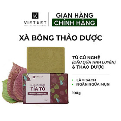 Cục Xà Bông Thảo Dược Tía Tô VIETKET 100g - Làm Sạch, Giảm Mụn Lưng, Sáng Da, Duy Trì Độ Ẩm, Hương Thơm Thảo Dược