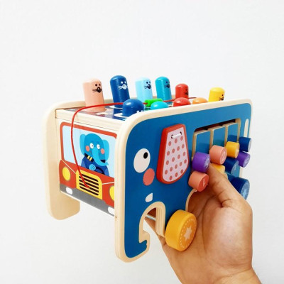 Đồ chơi xe kéo đập chuột hình chú voi dễ thương bằng gỗ