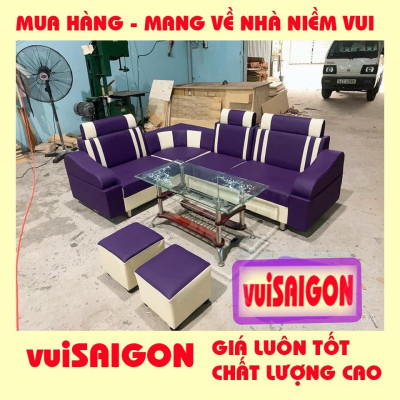 Ghế Sopha nệm muốt 2m1 x 1m6  mẫu mã đẹp chất lượng giá tốt phù hợp với các gia đình Việt/ tặng 1 bàn và 2 đôn