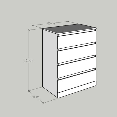 HAPPY FURNITURE , Tủ 4 ngăn kéo - DOOBIE , THK_005 , 80cm x 48cm x 101cm