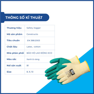 Găng tay bảo hộ Jogger Constructor phủ cao su Pu siêu bám, chắc tay, ôm tay