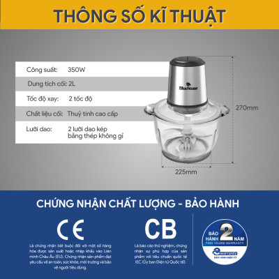 Máy Xay Thịt 2 Lưỡi Kép BlueStone CHB-5145 (2 Lít) - Hàng chính hãng