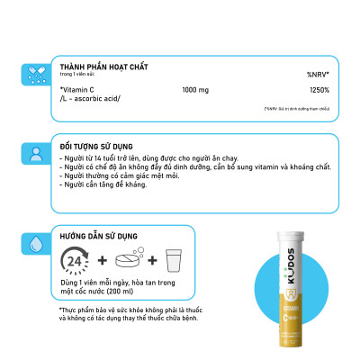 Combo Thực phẩm bảo vệ sức khỏe KUDOS BALANCE MAGNESIUM WITH B VITAMIN COMPLEX & D3 + KUDOS VITAMIN C 1000 MG (20v/tuýp)