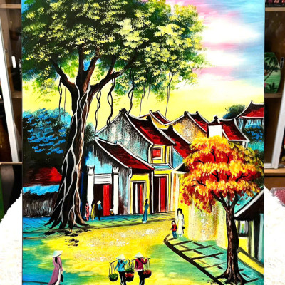 Tranh Sơn Mài - PHỐ CỔ VIỆT NAM | Size 40x60 cm | Hoài Niệm Thời Gian – Nghệ Thuật Sơn Mài Truyền Thống