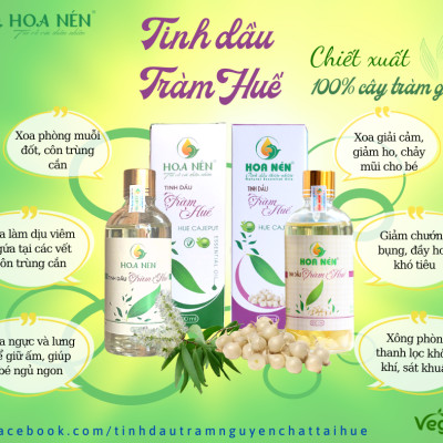 Tinh dầu Tràm Huế nguyên chất 100ml - Hoa Nén - Chuẩn VietGAP - Vegan - Chăm sóc sức khoẻ mẹ và bé