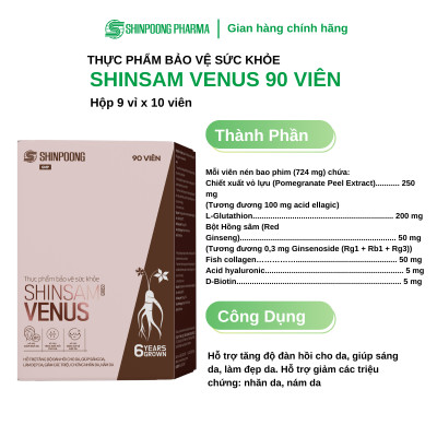 [Hộp 90 Viên] Viên uống SHINSAM VENUS Hỗ trợ tăng độ đàn hồi cho da, giúp sáng da, làm đẹp da, giảm nhăn da, giảm nám da - SHINPOONG PHARMA