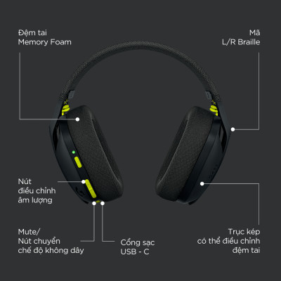 Tai nghe game không dây Bluetooth và Lighspeed Logitech G435 – Mic ảo tích hợp, nhẹ, tương thích PC, Điện thoại, PS4, PS5 -Hàng chính hãng