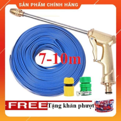 ️ Bộ dây vòi xịt nước rửa xe, tưới cây , tăng áp 3 lần, loại 7m, 10m 206701-3 đầu đồng,cút,+ khăn phượt
