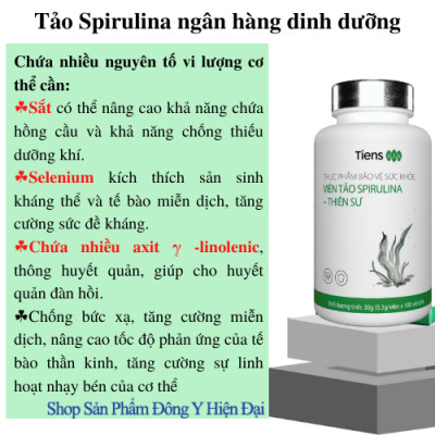 Thực Phẩm Bảo Vệ Sức Khỏe Viên Tảo Spirulina - Thiên Sư. Thực phẩm vàng cho người đau dạ dày,  Chống suy nhược cơ thể Tăng cường miễn dịch. 