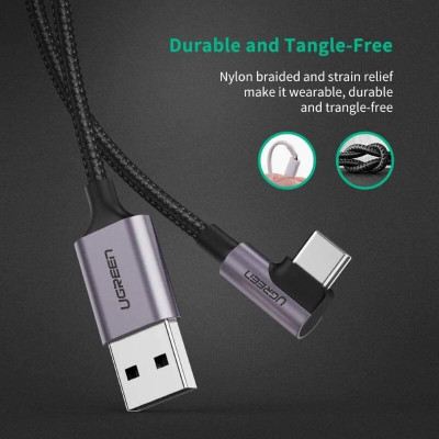 Ugreen UG50940US284TK 0.5M 3A màu đen USB Type-C cáp bẻ góc 90 độ - HÀNG CHÍNH HÃNG
