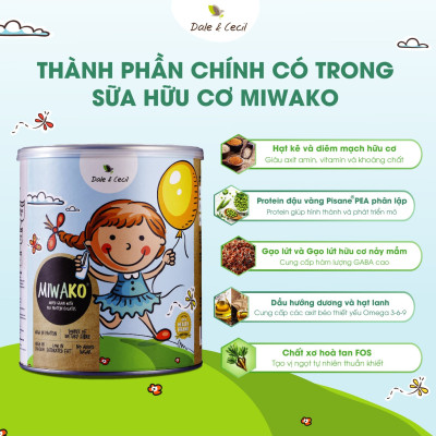 Sữa MIWAKO Vị Gạo Hộp 700g x 1 Hộp Chuẩn Hữu Cơ USDA, Cải Thiện Tiêu Hóa, Thuần Chay - Miwako