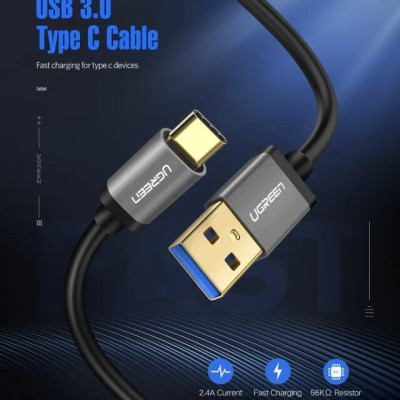 Ugreen UG30533US187TK 1M màu Đen Cáp dữ liệu USB Type-C sang USB 3.0 truyền dữ liệu từ máy tính ra điện thoại - HÀNG CHÍNH HÃNG