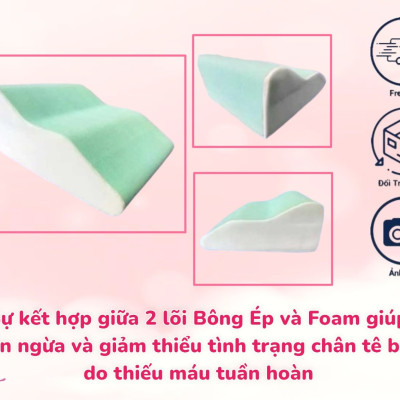 Gối Chống Giãn Tĩnh Mạch Kê Cao Chân Giúp Giảm Tê Buốt, Phù Nề Chân Và Vọp Bẻ Tặng Kèm Áo Vải Lưới 5D Thoáng Mát Được Bọc Sẵng