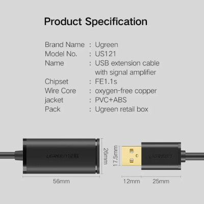 Ugreen UG10325US121TK 25M màu Đen Cáp tín hiệu nối dài USB 2.0 có chip khuếch đại cao cấp - HÀNG CHÍNH HÃNG