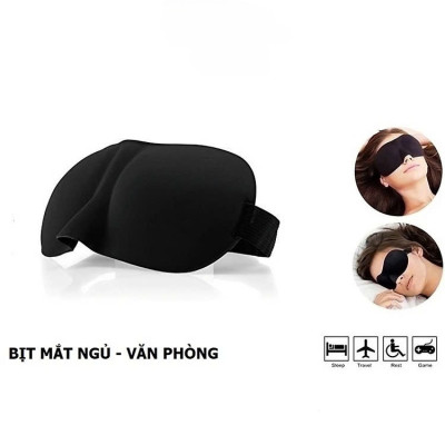 Bịt Che Mắt Ngủ 3D Kèm Bịt Tai Văn Phòng, Trên Xe Ô tô, Máy Bay, Thoáng Khí, Mềm Mại Cho Giấc Ngủ Ngon, Mặt Nạ Ngủ. Du Lịch Dã Ngoại Phượt Thiền MÀU ĐEN
