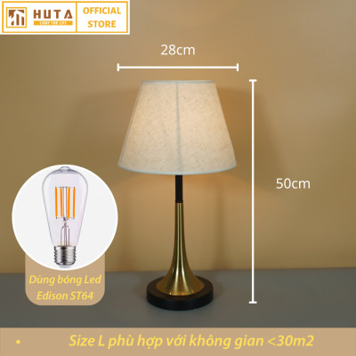 Đèn Ngủ Để Bàn HUTA Light For Life T5 Thép Mạ Đồng, Sang Trọng Decor Trang Trí Phòng Ngủ Khách Sạn, Điều Chỉnh Độ Sáng, Ánh Sáng Vàng