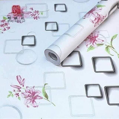 Combo 10M decal giấy dán tường Ô Vuông Hoa Ly Hồng (10mx0.45m).