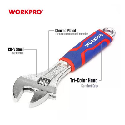 Mỏ lết (Cờ lê điều chỉnh được) thép CR-V cán nhựa 10 inch 250mm Workpro WP272012