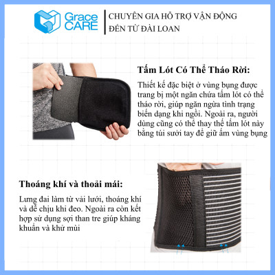 Đai Bảo Vệ Lưng Grace Care LB221 (Bản Cao ~23cm) - Cố Định, Giảm Đau, Thoát Vị Đĩa Đệm, Gai Cột Sống