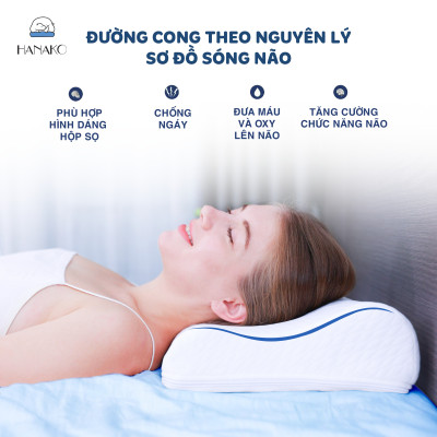 Gối ngủ chống đau vai gáy công thái học HANAKO nội địa nhật, chất liệu mút cô đặc cao cấp