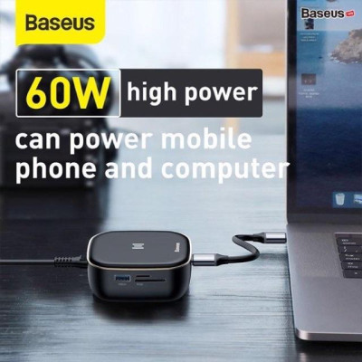 Bộ Hub kiêm sạc 60W, mở rộng 7 in 1 Baseus (USB 3.0*2 + HDMI + SD/TF + RJ45 , 60W, 5Gbps)- Hàng chính hãng.