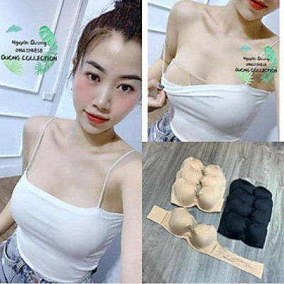 Áo ngực chống tụt hàng Nhật_Áo lót ngực không dây mặc trong áo đầm 2 dây_Bra đệm không dây chống tụt