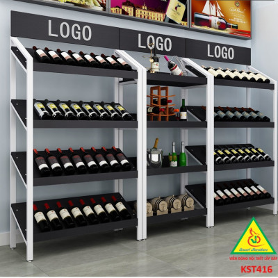 Kệ trưng bày sản phẩm, hàng hóa , kệ trang trí khung sắt mặt gỗ KST416- Nội thất lắp ráp Viễn Đông Adv
