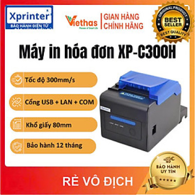 Máy in bếp Xprinter XP-C300H, máy in nhiệt K80 Cổng USB + LAN in bill trên điện và máy tính - Hàng chính hãng