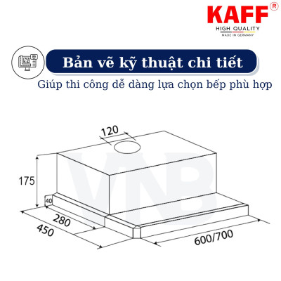 Máy hút mùi âm tủ inox phối kính cảm ứng 700mm KAFF KF-TL700 - Hàng Chính Hãng