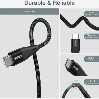 Combo Củ Sạc Nhanh PPS PD 25W CHOETECH PD6003 Và Cáp Type C 60W Dài 1.2m XCC-1003 Cho Điện Thoại Samsung, Oppo, Vivo, Xiaomi - Hàng Chính Hãng